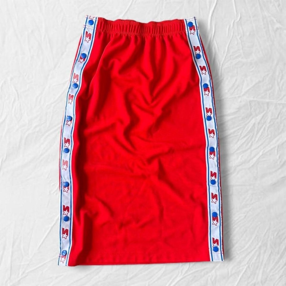 Starter red snap button track skirt Y2K sporty midi